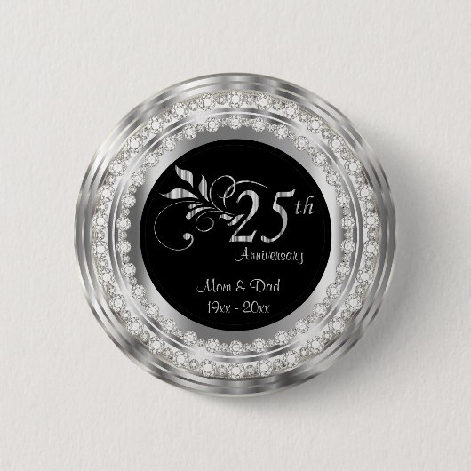 25e Silver Diamond Wedding Jubileum Ronde Button 5,7 Cm (Voorkant)