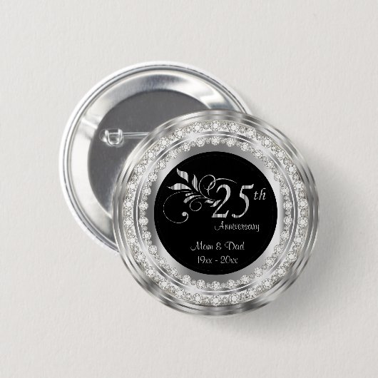 25e Silver Diamond Wedding Jubileum Ronde Button 5,7 Cm (Voorkant /achterkant)