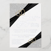 25e Silver Glitter & Gold Heart Jubileum Folie Uitnodiging (Voorkant)