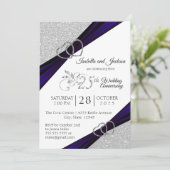 25e Silver Glitter Jubileum met Navy Blue Kaart (Staand voorkant)