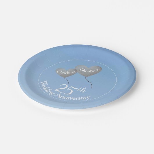 25e Silver-jaars hartballonnen Papieren Bordje (Gekanteld)