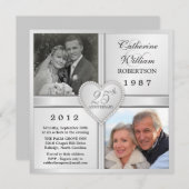25e Silver Jubileum Heart Photo Invitations Kaart (Voorkant / Achterkant)