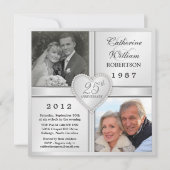 25e Silver Jubileum Heart Photo Invitations Kaart (Voorkant)