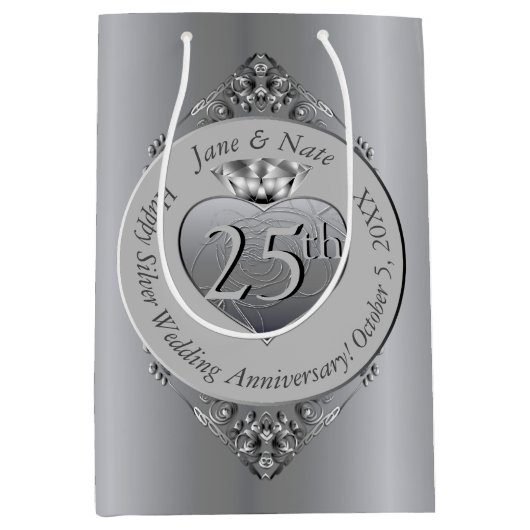 25e Silver Jubileum Medium Gift Bag Medium Cadeauzakje (Voorkant)