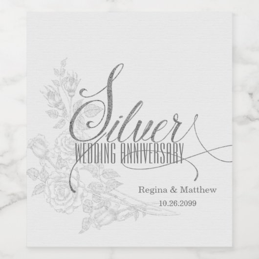 25e Silver-Jubileum met datum en Initialen Wijn Etiket