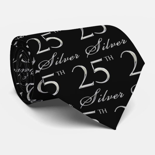 25e Silver Jubileum Silver en Black Stropdas (Opgerold)