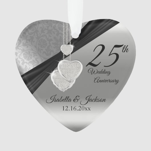 25e Silver Metallic Wedding Jubileum Keepomwille Ornament (voorkant)