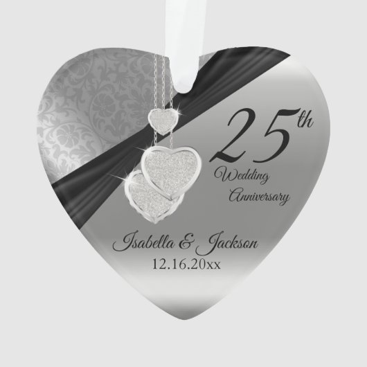 25e Silver Metallic Wedding Jubileum Keepomwille Ornament (achterkant)