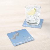 25e Silver-verjaardag hartballonnen in de hemel Kartonnen Onderzetters (Insitu)