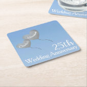 25e Silver-verjaardag hartballonnen in de hemel Kartonnen Onderzetters (Schuin)