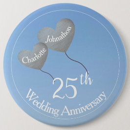 25e Silver-verjaardag hartballonnen in de hemel Ronde Button 6,0 Cm