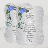 25e Silver-verjaardagsuitnodiging Blauwe rozen Kaart (Voorkant / Achterkant)