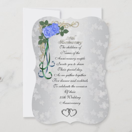 25e Silver-verjaardagsuitnodiging Blauwe rozen Kaart (Voorkant)