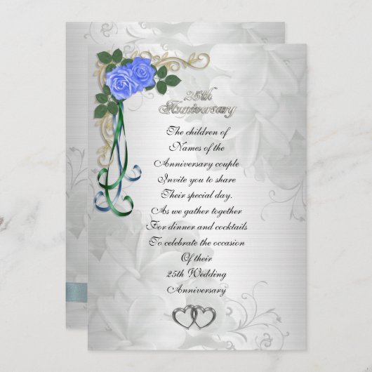 25e Silver-verjaardagsuitnodiging Kaart (Voorkant / Achterkant)
