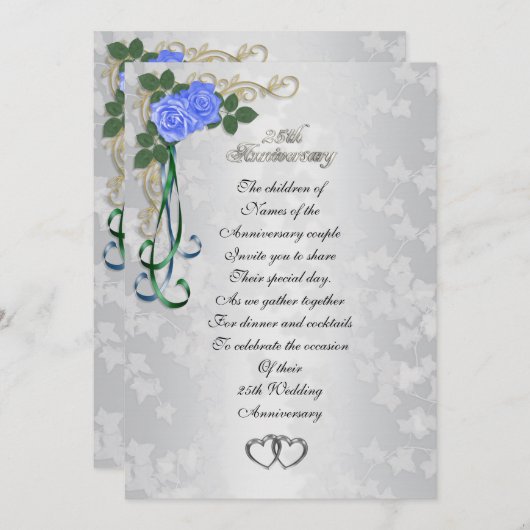 25e Silver-verjaardagsuitnodiging Kaart (Voorkant / Achterkant)