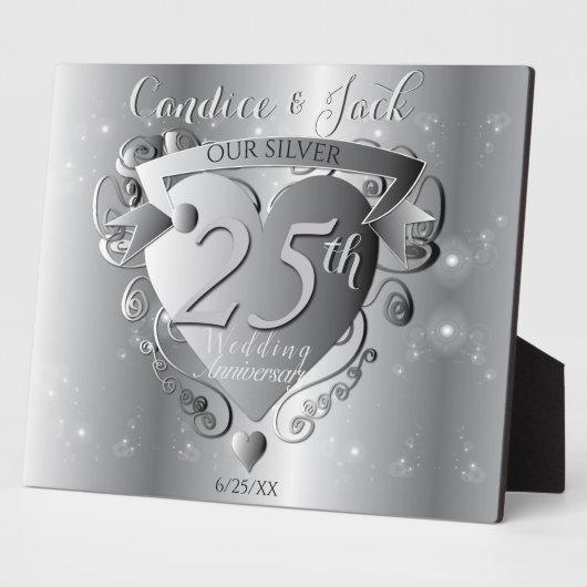 25e Silver Wedding Jubileum 3D Heart Emblem Pl Fotoplaat (Zijkant)