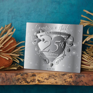 25e Silver Wedding Jubileum 3D Heart Emblem Pl Fotoplaat