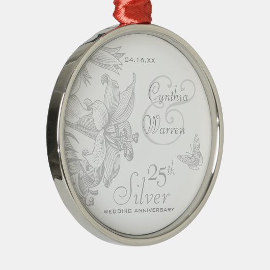 25e Silver Wedding Jubileum - Aangepaste keepslag Metalen Ornament (Rechts)
