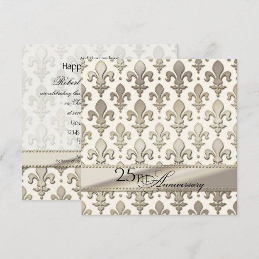 25e, Silver Wedding Jubileum, Fleur de Lis Kaart (Voorkant / Achterkant)