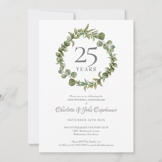 25e Silver Wedding Jubileum Greenery Garland Kaart (Voorkant)