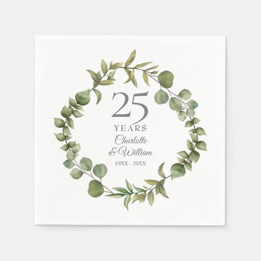 25e Silver Wedding Jubileum Greenery Garland Servet (Voorkant)