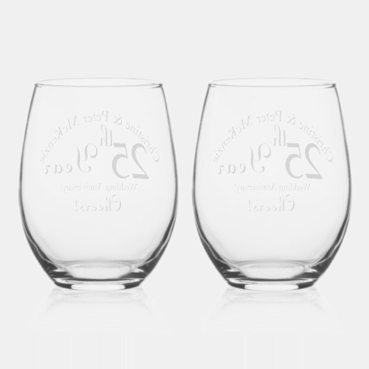 25e Silver-Wedding Jubileum Handtekening Wijnglas Zonder Voet (Achterkant)