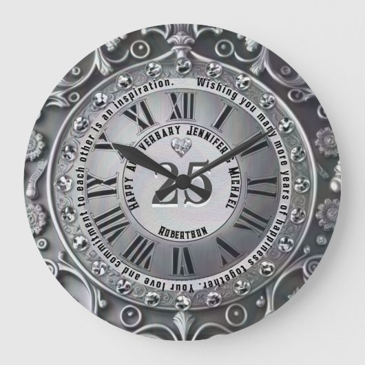 25e Silver Wedding Jubileum Large Clock Grote Klok (Voorkant)