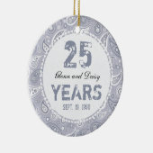 25e Silver Wedding Jubileum Paisley Monogram Keramisch Ornament (Rechts)