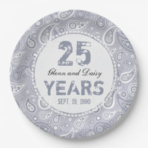 25e Silver Wedding Jubileum Paisley Pattern Papieren Bordje