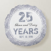 25e Silver Wedding Jubileum Paisley Pattern Rond Kussen (Voorkant)