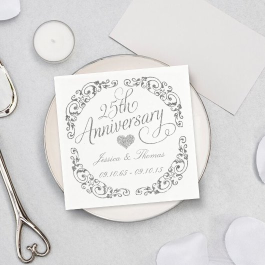 25e Silver Wedding Jubileum Paper Napkins Servetten