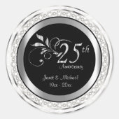 25e Silver Wedding Jubileum - Witte Damask Ronde Sticker (Voorkant)