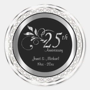 25e Silver Wedding Jubileum - Witte Damask Ronde Sticker