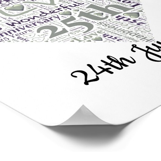 25e Silver Wedding Jubileum Word Art-afdrukken Poster (Hoek)