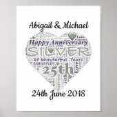 25e Silver Wedding Jubileum Word Art-afdrukken Poster (Voorkant)