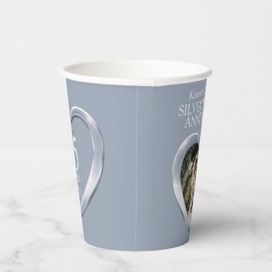 25e Silver Wedding trouwdag foto Papieren Bekers (Rechts)