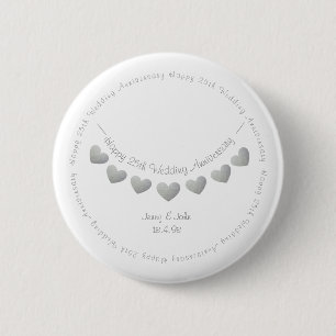25e Silver Wedding trouwdag ontwerp Ronde Button 5,7 Cm