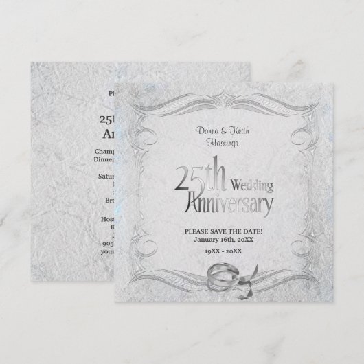 25e stijlvol zilver-Jubileum Save The Date (Voorkant / Achterkant)