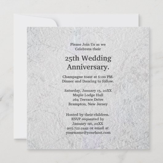25e stijlvol zilver-Jubileum Save The Date (Achterkant)