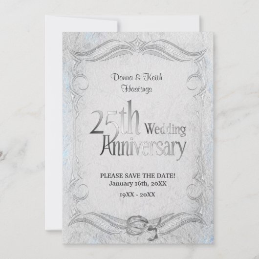 25e stijlvol zilver-Jubileum Save The Date (Voorkant)