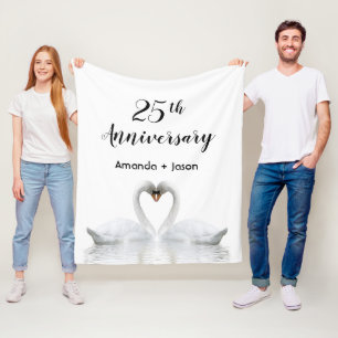 25e trouwdag: blanke zwanen uit liefde fleece deken