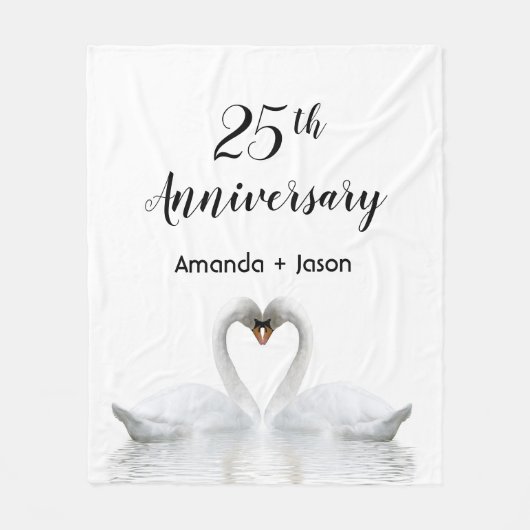 25e trouwdag: blanke zwanen uit liefde fleece deken (Voorkant)