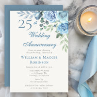 25e trouwdag blauw bloemig elegant feest