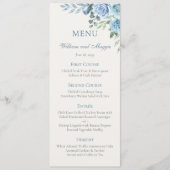 25e trouwdag blauw bloemmotief elegant menu (Voorkant)