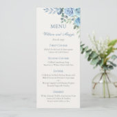 25e trouwdag blauw bloemmotief elegant menu (Staand voorkant)