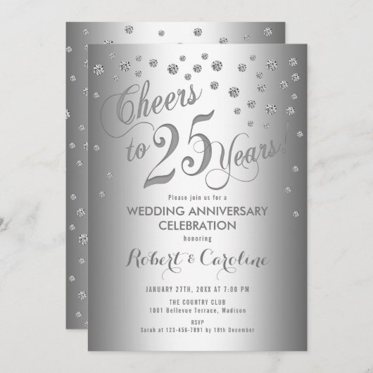 25e trouwdag - Elegant zilver wit Kaart (Voorkant / Achterkant)