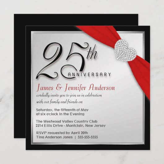25e trouwdag - Elegante uitnodigingen (Voorkant / Achterkant)