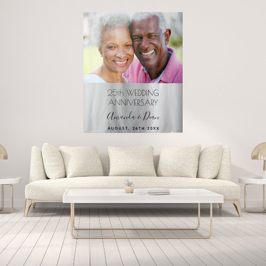 25e trouwdag foto zilveren elegant wandkleed