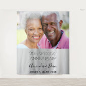25e trouwdag foto zilveren elegant wandkleed (Voorkant)