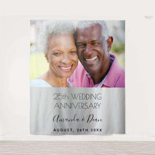 25e trouwdag foto zilveren elegant wandkleed (Voorkant)